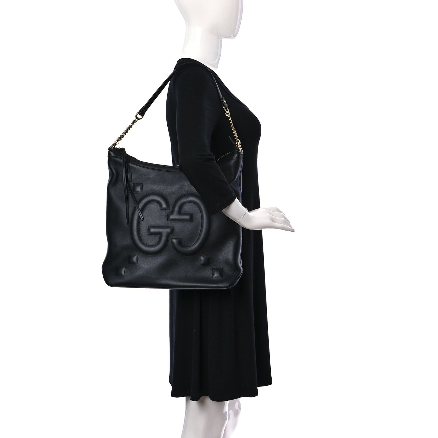 Apollo Calfskin GG Dadini Embroidered Chain Hobo Black