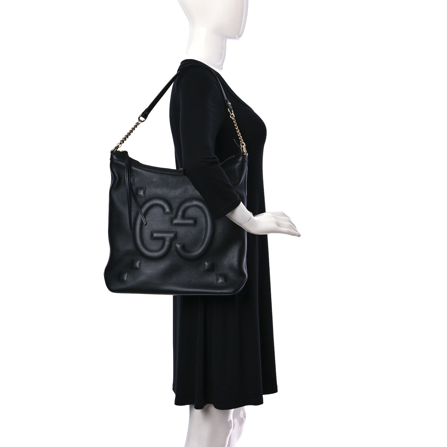 Gucci Apollo Calfskin GG Dadini Embroidered Chain Hobo Black 2 of 10