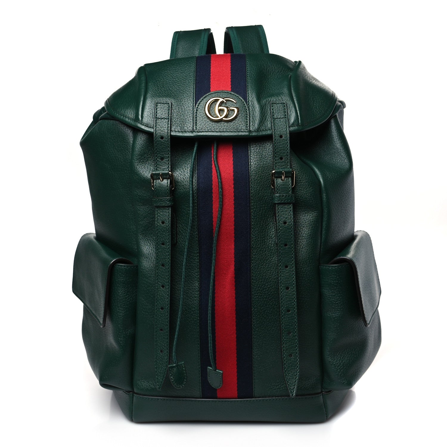 Gucci Grained Calfskin Medium Ophidia Double Buckle Backpack Green 1 of 8