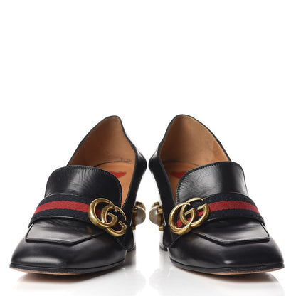 Gucci Malaga Kid Web Pearl Embellished Peyton 75mm Loafer Pumps 36.5 Black 6 of 9