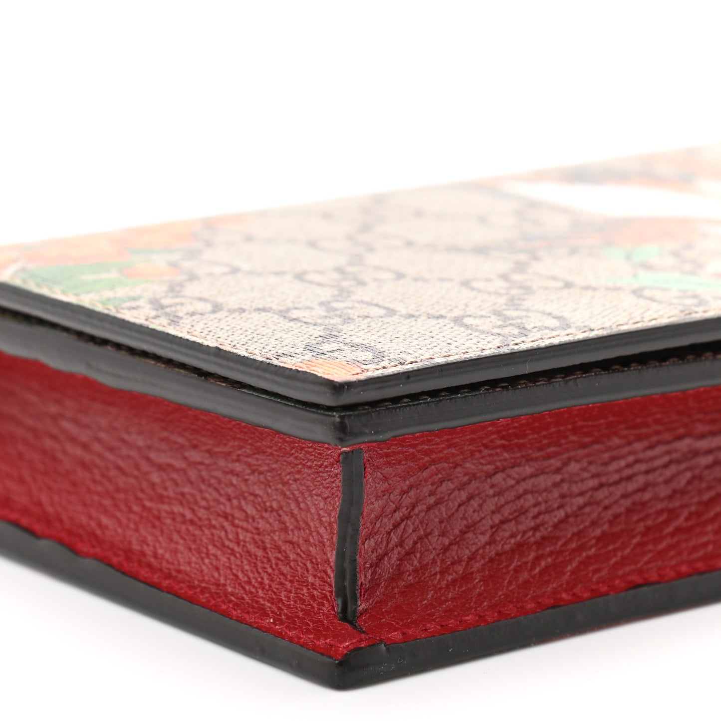 GG Supreme Monogram Tian Chain Wallet Beige Multicolor Red