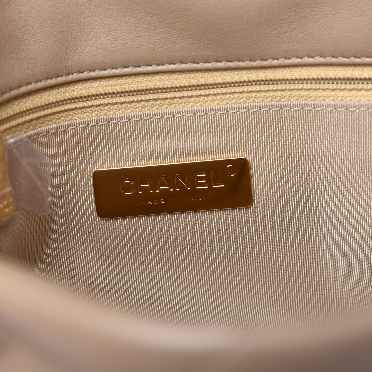 Lambskin Quilted Medium Chanel 19 Flap Dark Beige
