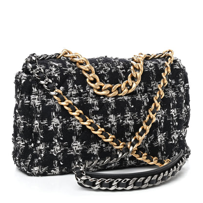 Chanel Tweed Quilted Large Chanel 19 Flap Black Silver Ecru 2 of 8