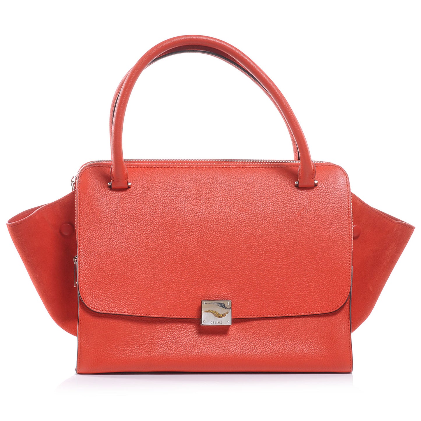Drummed Calfskin Suede Double Zip Trapeze Vermillion