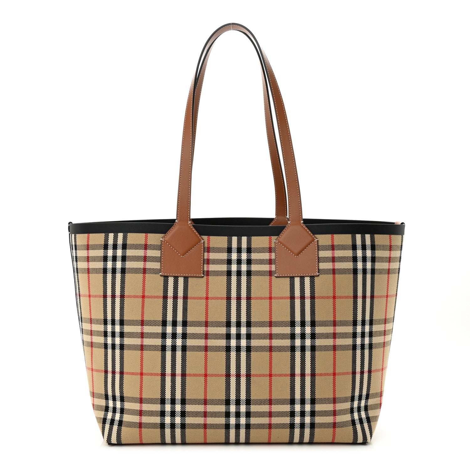 Burberry Cotton Vintage Check Medium London Tote Bag Briar Brown Black 1 of 11