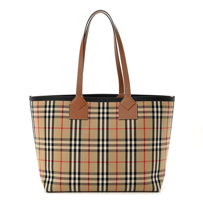 Burberry Cotton Vintage Check Medium London Tote Bag Briar Brown Black 1 of 11