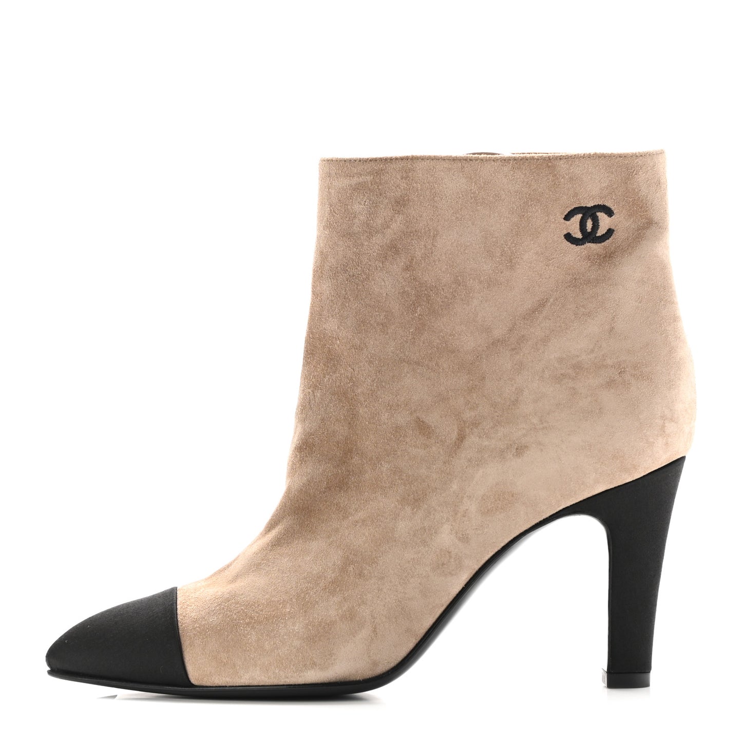 Suede Calfskin Satin Gabrielle Cap Toe Short Boots 37 Beige Black