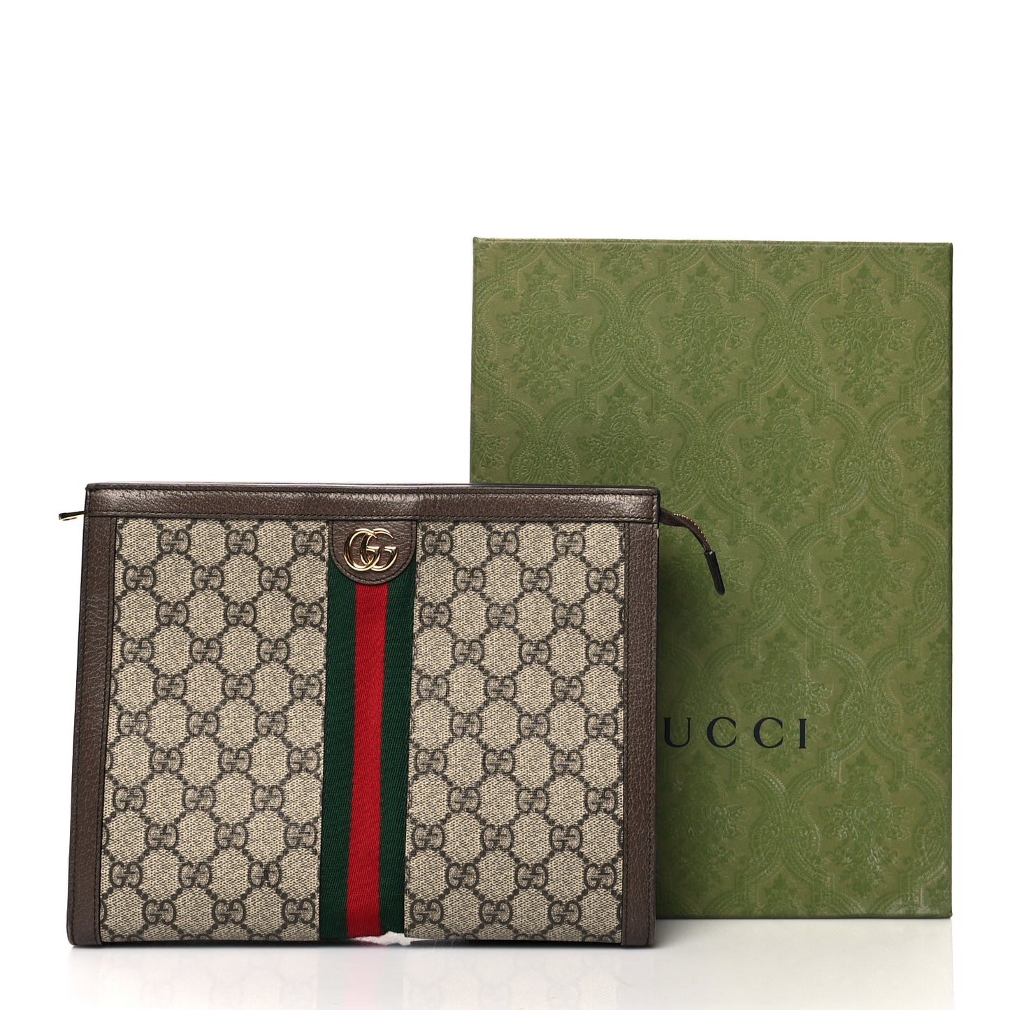 GG Supreme Monogram Web Ophidia Pouch Brown