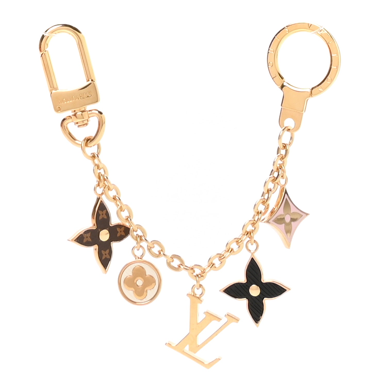 Louis Vuitton Brass Enamel Fleur De Monogram Bag Charm Chain Gold 1 of 3