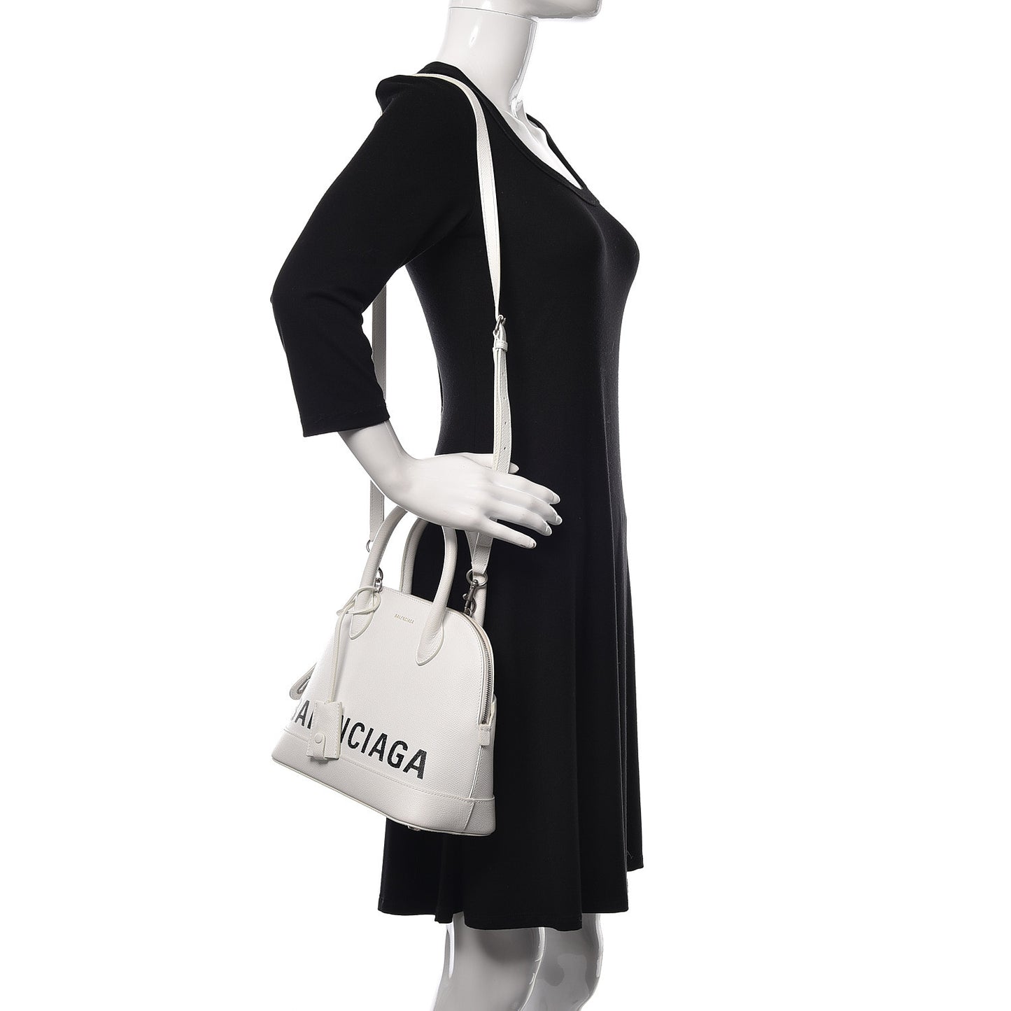 Grained Calfskin Logo S Ville Top Handle Bag White Black