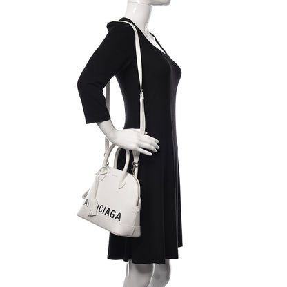 Balenciaga Grained Calfskin Logo S Ville Top Handle Bag White Black 2 of 8