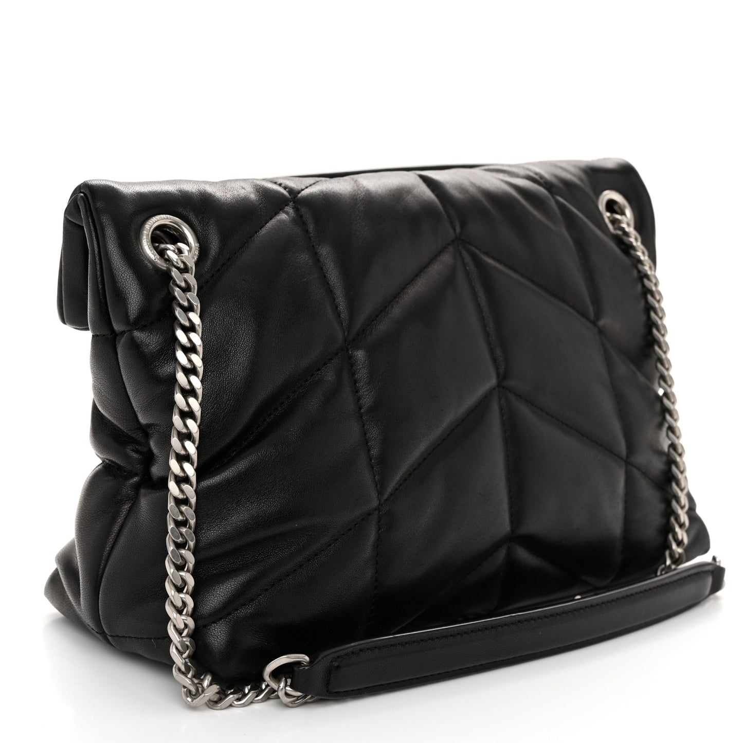 Lambskin Quilted Small Loulou Puffer Monogram Chain Satchel Black