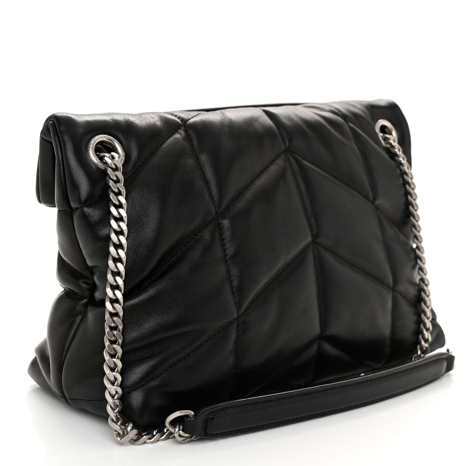 Saint Laurent Lambskin Quilted Small Loulou Puffer Monogram Chain Satchel Black 3 of 10