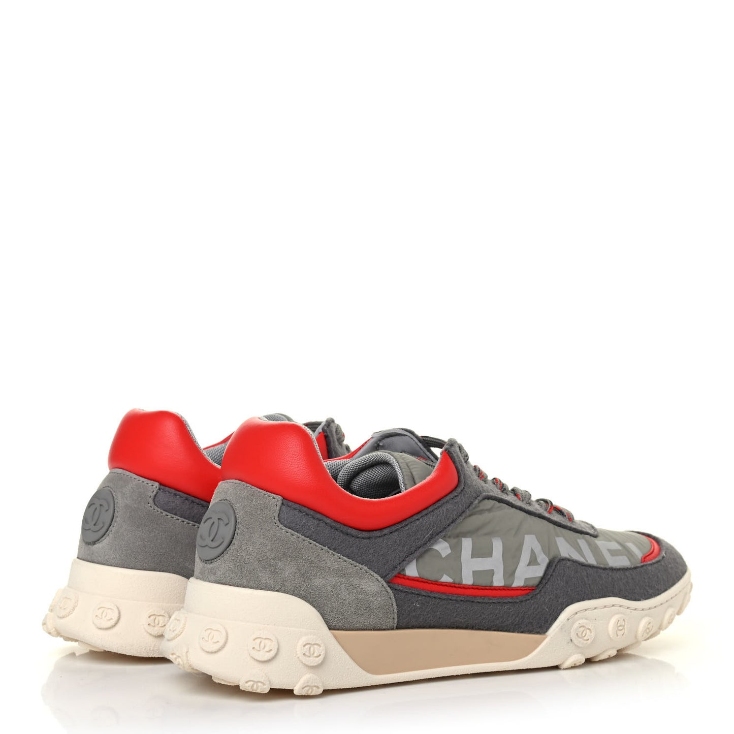 Nylon Calfskin Suede Womens CC Sneakers 38.5 Grey Orange