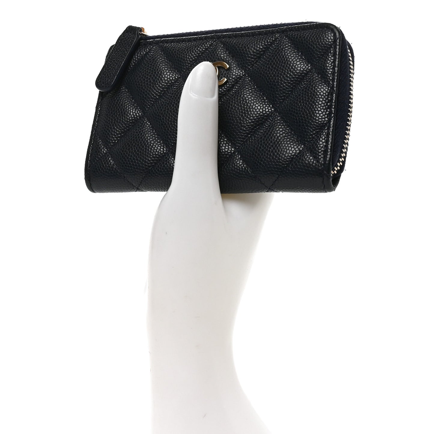 Caviar Quilted Zipped Key Holder Case Dark Blue