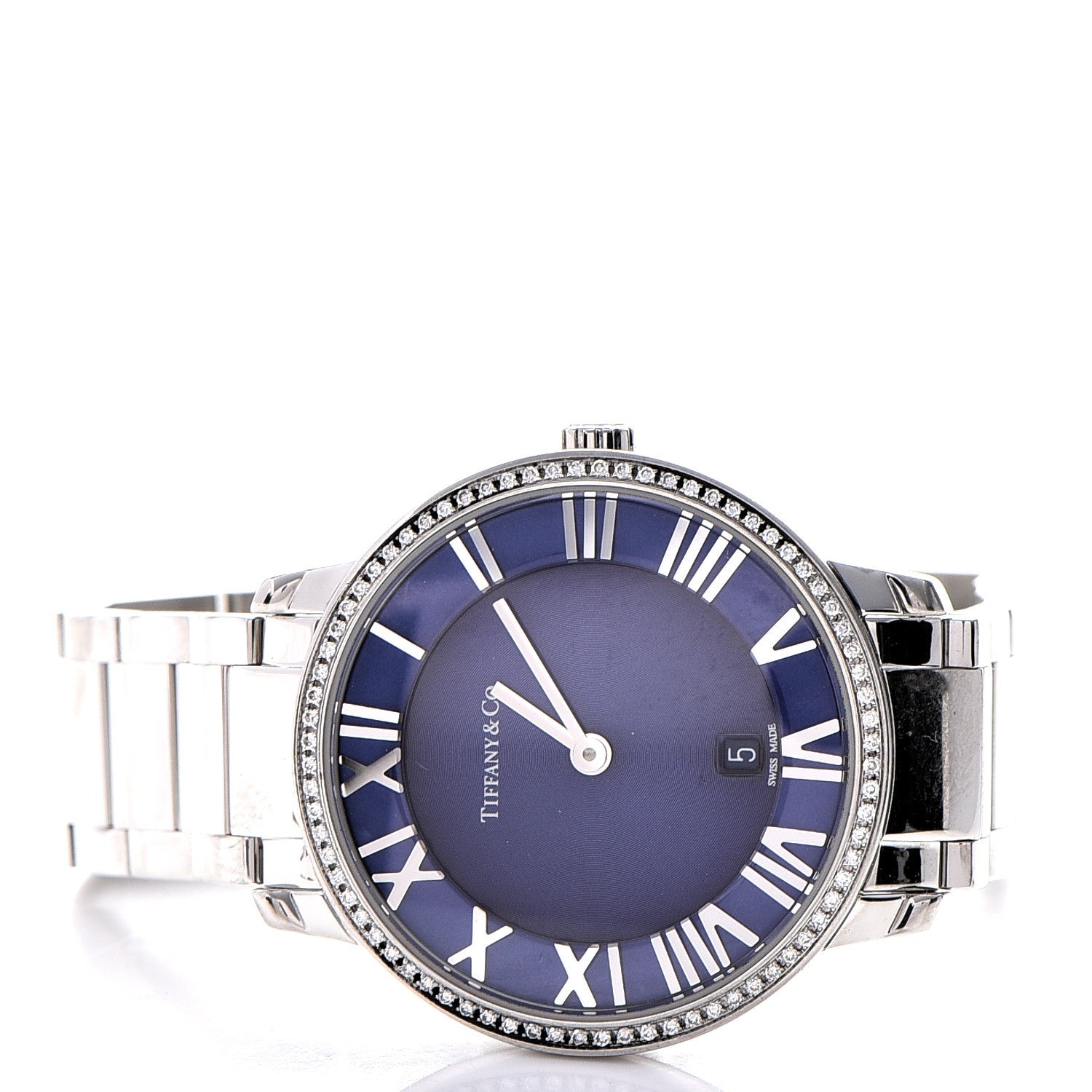 Tiffany Stainless Steel Diamond Bezel 31mm Atlas 2-Hand Quartz Watch Blue Azure 3 of 10
