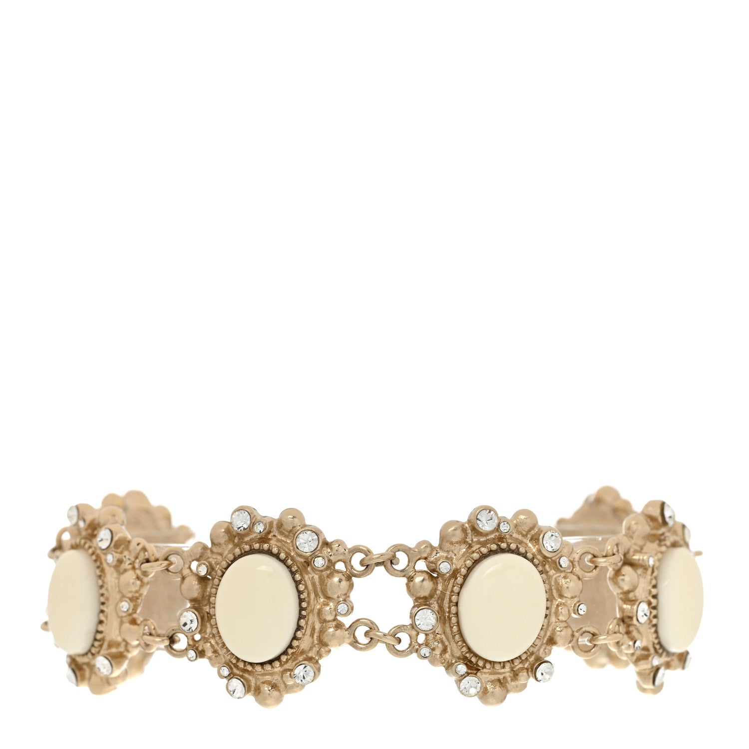 Chanel Enamel Crystal CC Bracelet Gold White 1 of 4