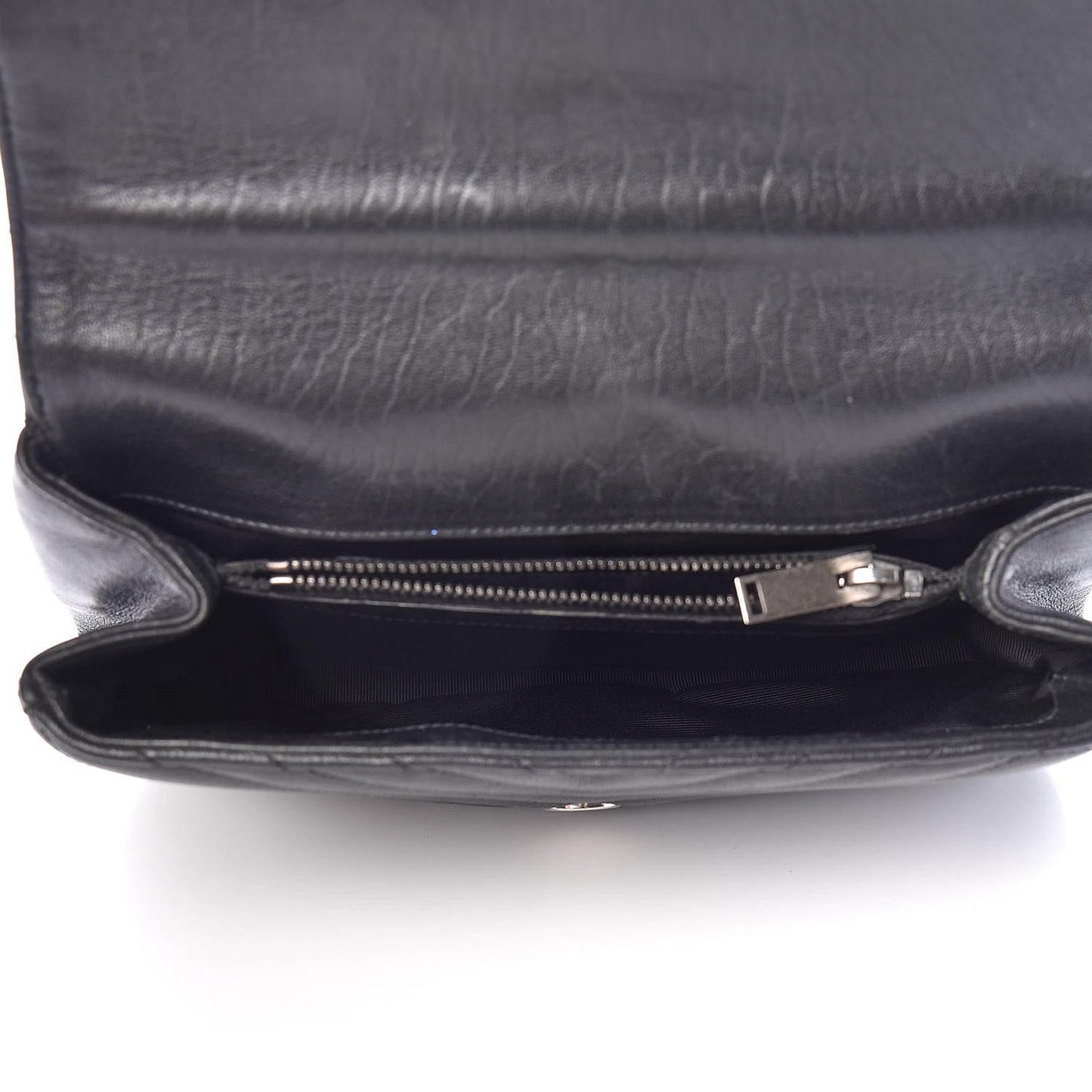 Sheepskin Matelasse Chevron Monogram Medium College Bag Black