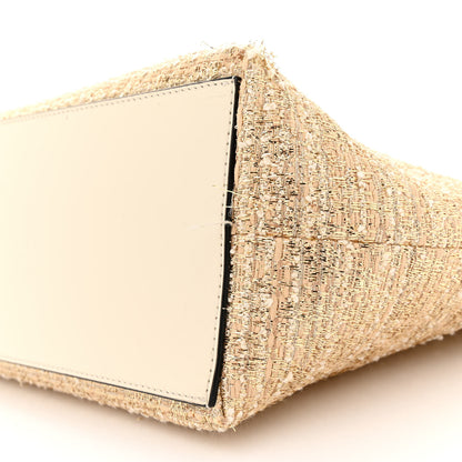 Valentino Garavani Metallic Boucle Raffia Calfskin Rockstud Shoulder Tote White Gold Ivory 9 of 11