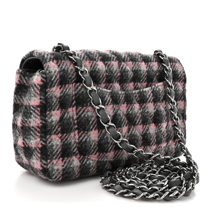 Chanel Wool Plaid Quilted Mini Rectangular Flap Pink Grey Multicolor 2 of 10