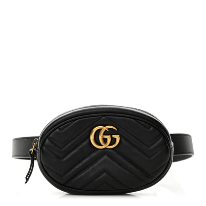 Gucci Calfskin Matelasse GG Marmont Belt Bag 85 34 Black 1 of 14