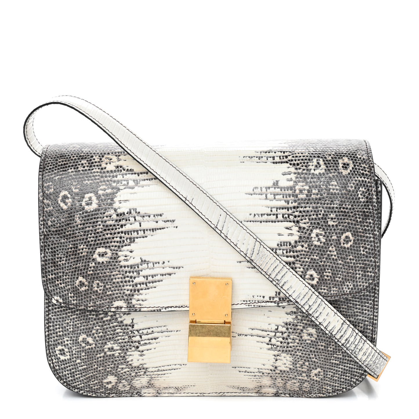 Lizard Medium Classic Box Flap Bag Natural