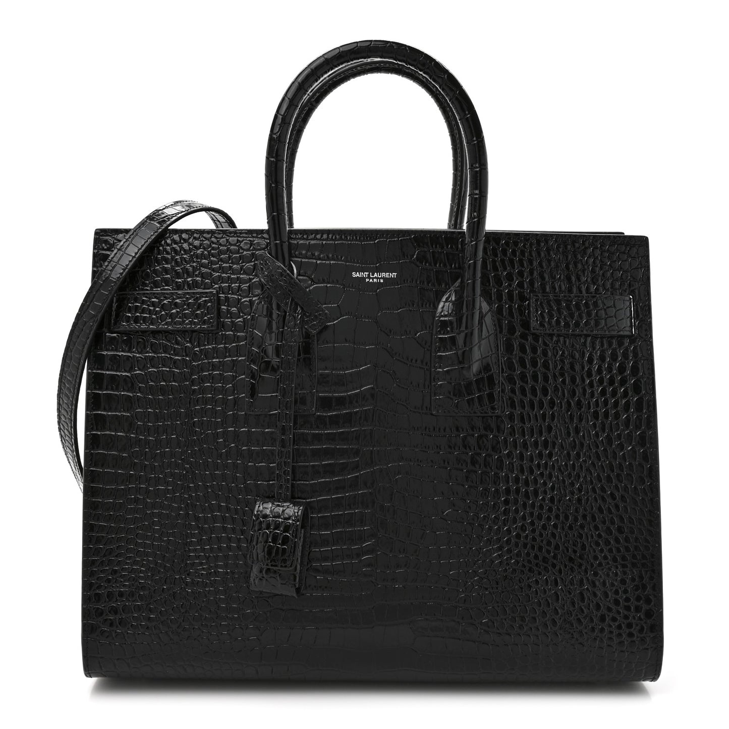 Calfskin Crocodile Embossed Small Sac de Jour Black
