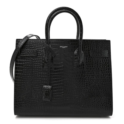 Saint Laurent Calfskin Crocodile Embossed Small Sac de Jour Black 1 of 10