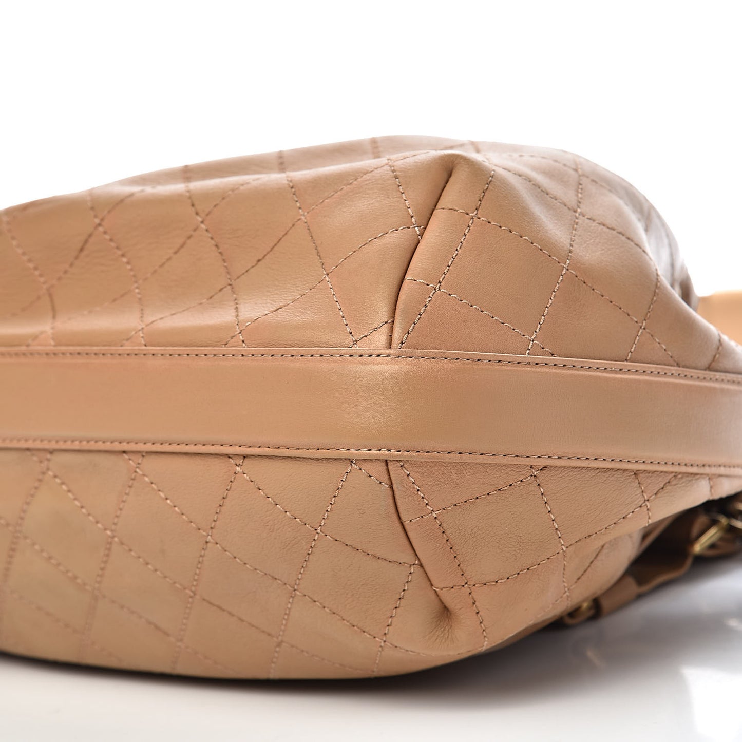 Calfskin Stitched Medium Drawstring CC Bag Beige