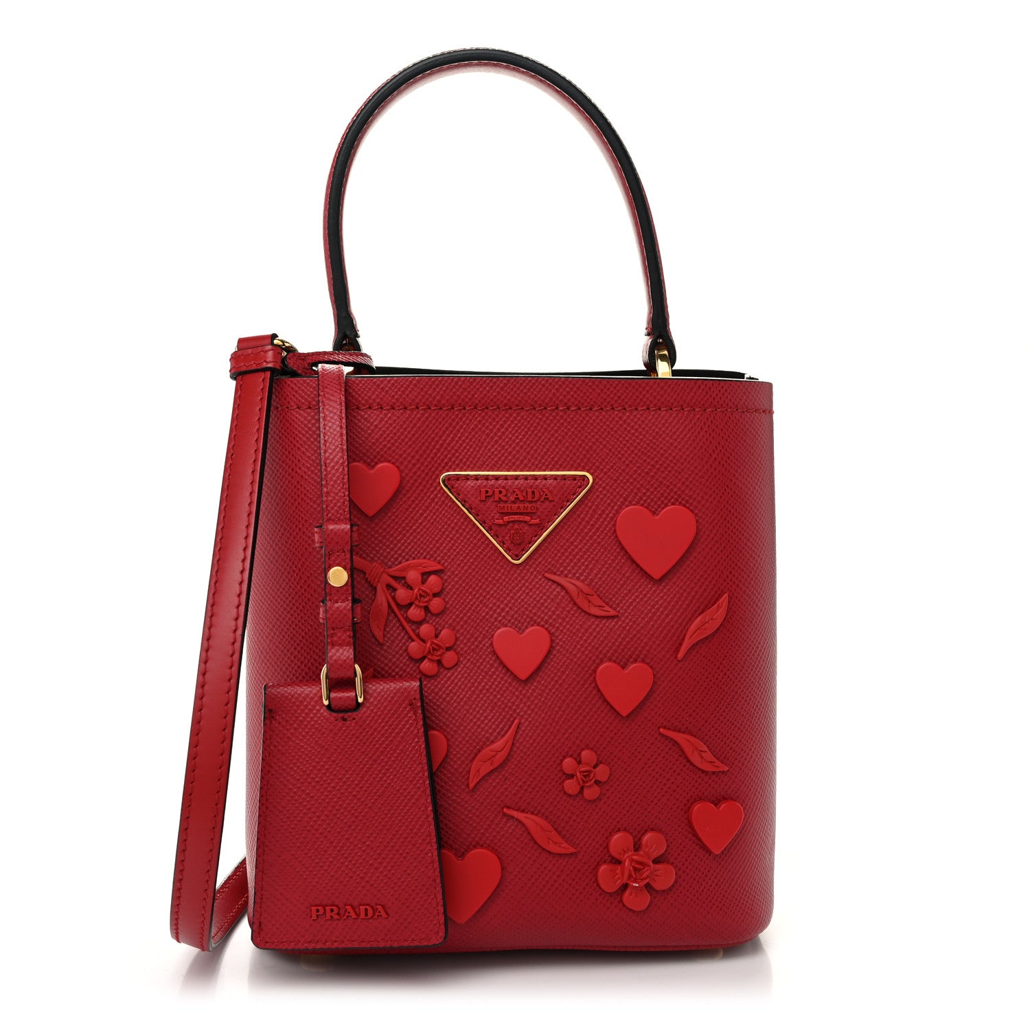 Prada Saffiano Cuir Calfskin Embellished Panier Bucket Bag Fuoco 1 of 9