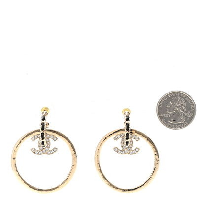 Chanel Metal Crystal Lambskin CC Chain Hoop Earrings Gold Black 2 of 5