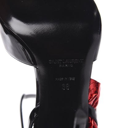 Saint Laurent Patent Calfskin Ayers Edie 110 Leaf Slingback Pumps 36 Black Red 6 of 9