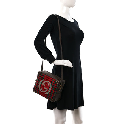 Gucci Cotton Wool Textured Calfskin Houndstooth Woven Square Messenger Bag Red Green Ivory Multicolor New Acero 2 of 9