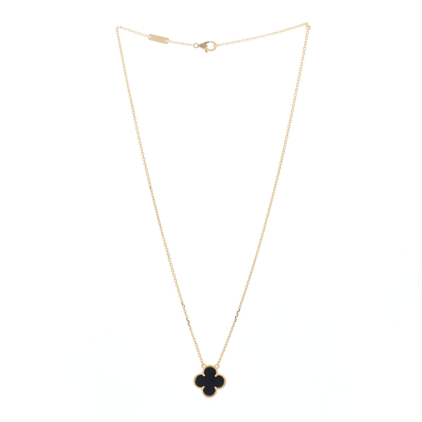 18K Yellow Gold Black Onyx Vintage Alhambra Pendant Necklace