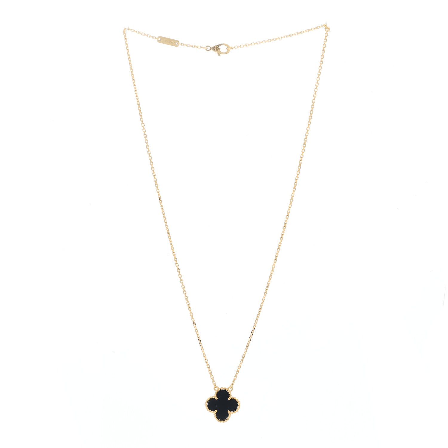 Van Cleef & Arpels 18K Yellow Gold Black Onyx Vintage Alhambra Pendant Necklace 3 of 5