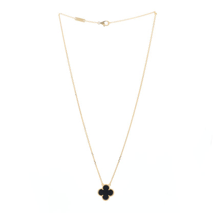 Van Cleef & Arpels 18K Yellow Gold Black Onyx Vintage Alhambra Pendant Necklace 3 of 5