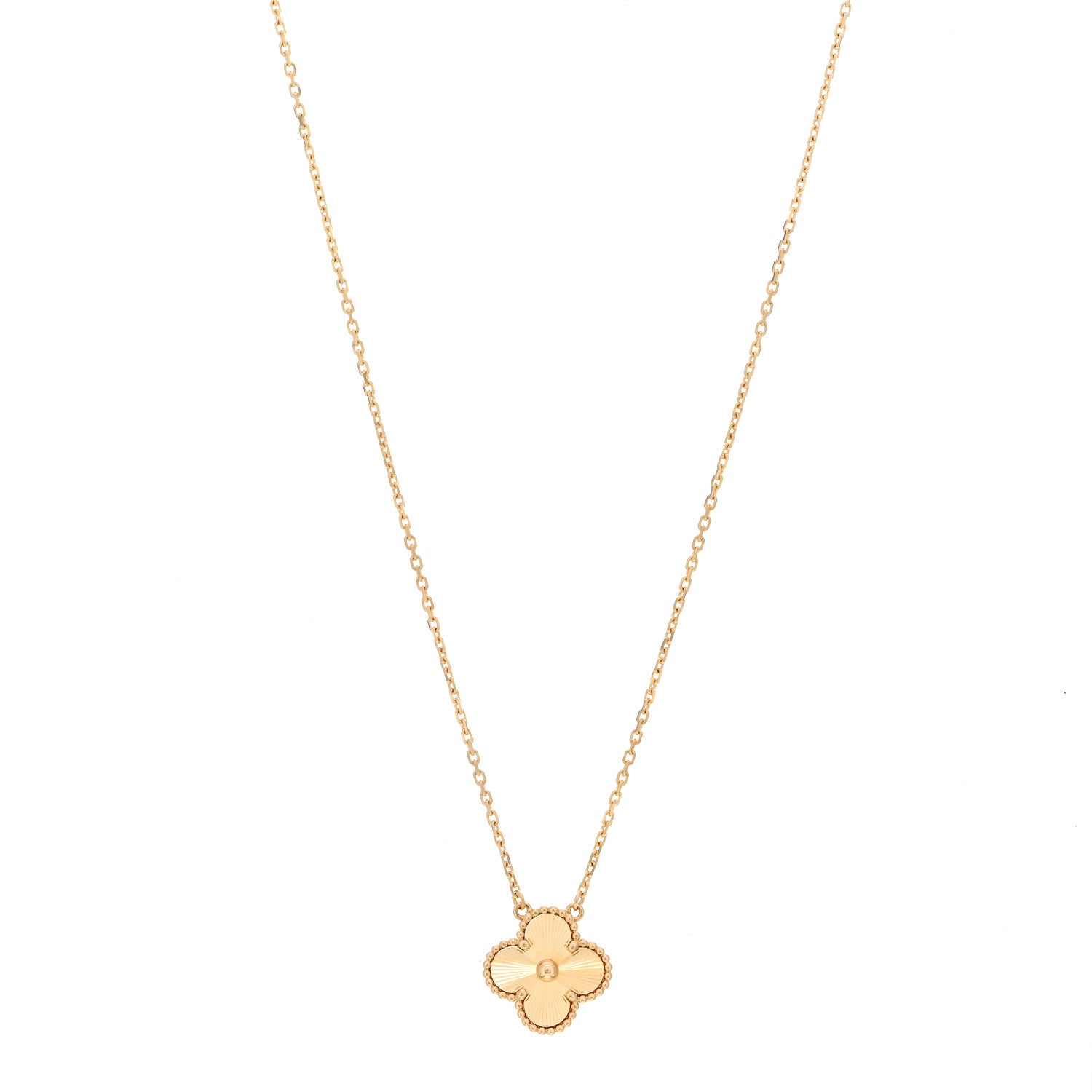 Van Cleef & Arpels 18K Yellow Gold Guilloche Vintage Alhambra Pendant Necklace 1 of 6