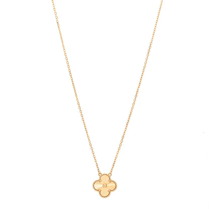 Van Cleef & Arpels 18K Yellow Gold Guilloche Vintage Alhambra Pendant Necklace 1 of 6