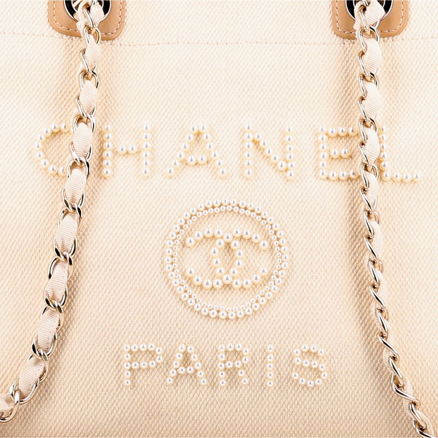 Canvas Pearl Medium Deauville Tote Ecru Beige