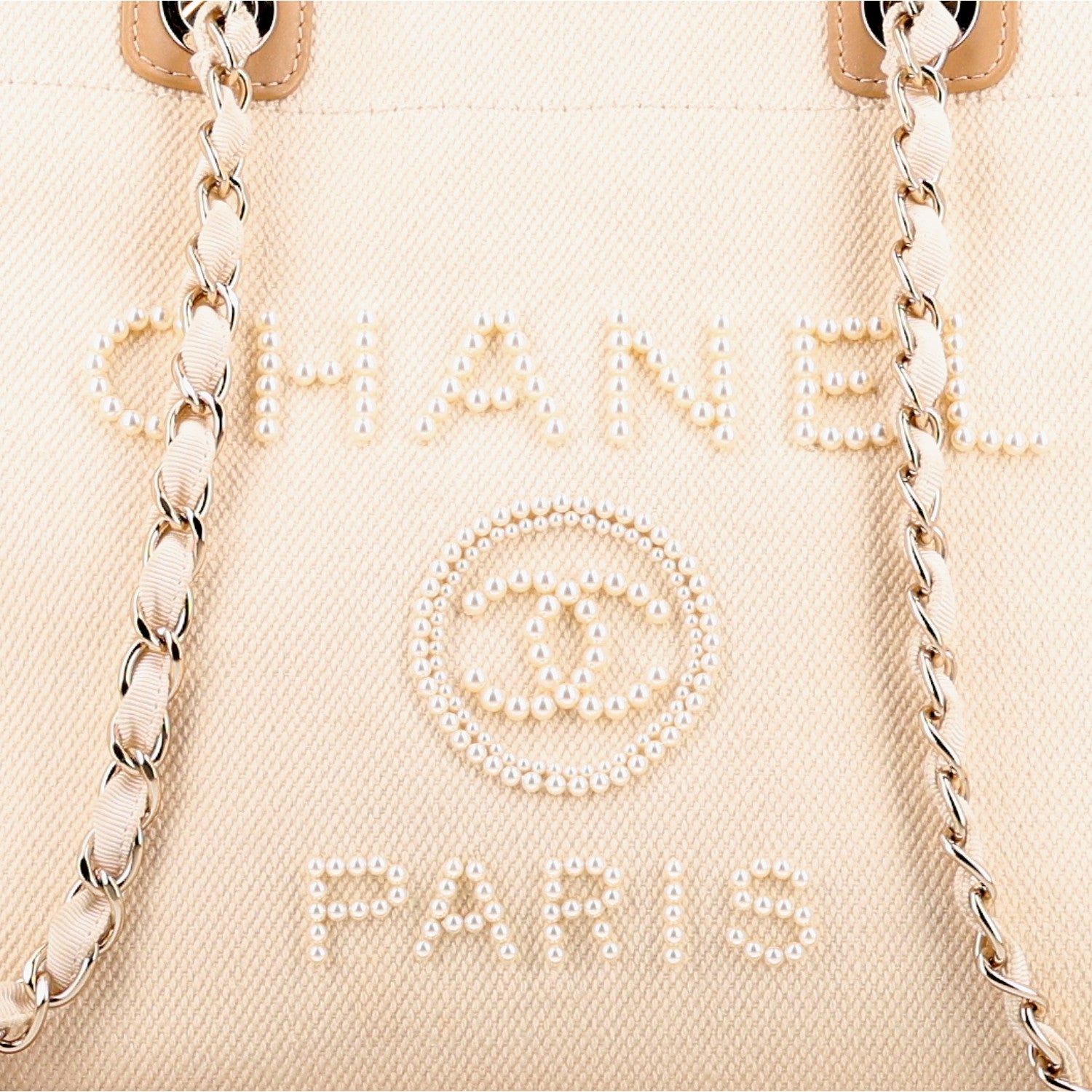 Chanel Canvas Pearl Medium Deauville Tote Ecru Beige 8 of 10