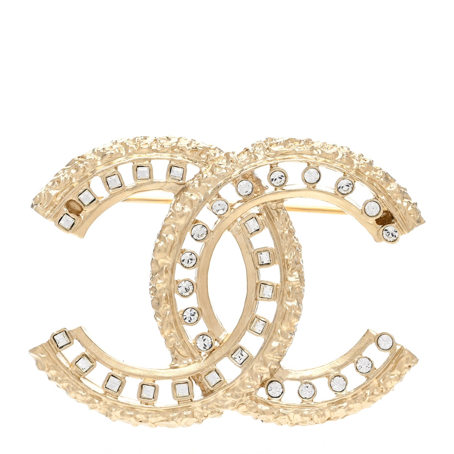 Metal Crystal CC Brooch Light Gold