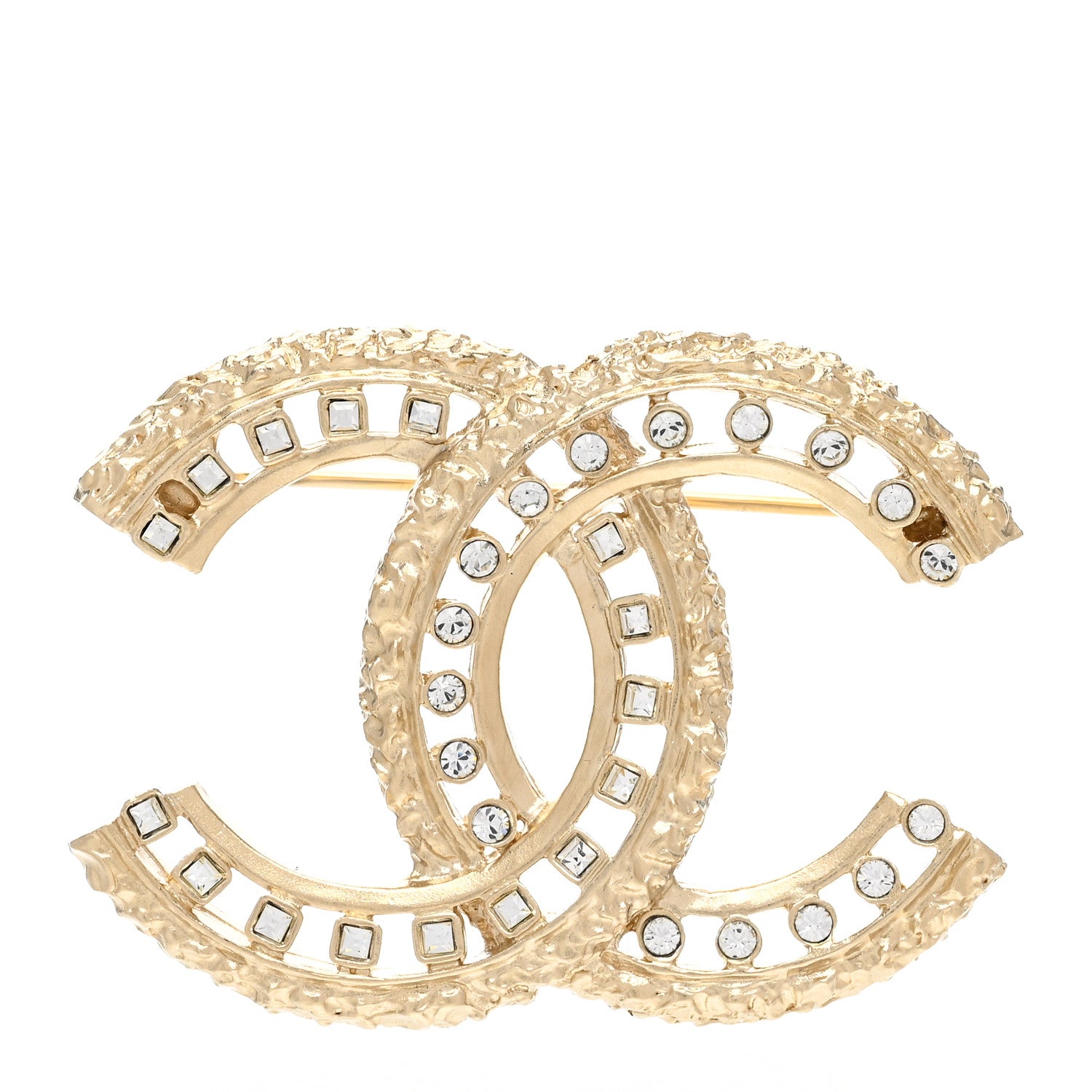 Chanel Metal Crystal CC Brooch Light Gold 1 of 5