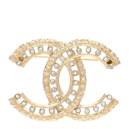 Chanel Metal Crystal CC Brooch Light Gold 1 of 5