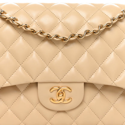 Chanel Lambskin Quilted Jumbo Double Flap Beige 8 of 10