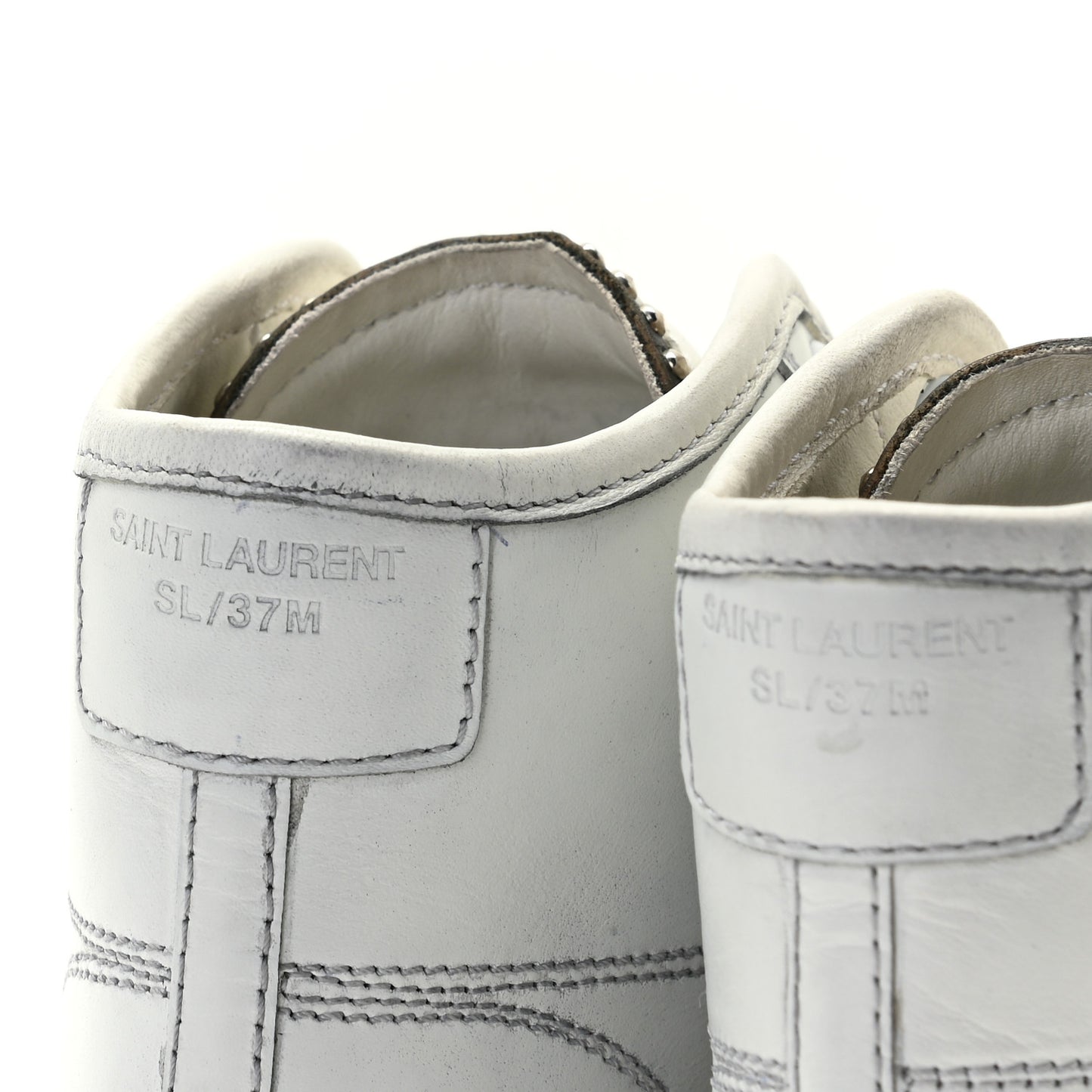 Calfskin Distressed SL/37M High Top Sneakers 36.5 White