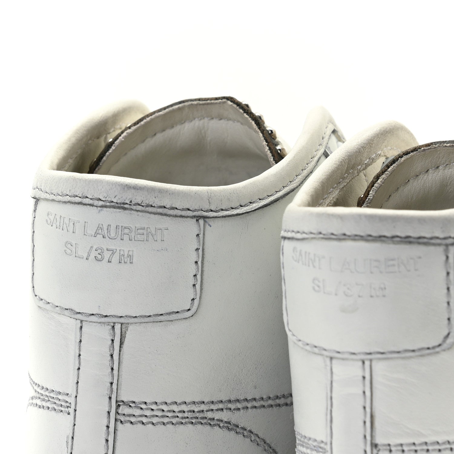 Saint Laurent Calfskin Distressed SL/37M High Top Sneakers 36.5 White 11 of 19