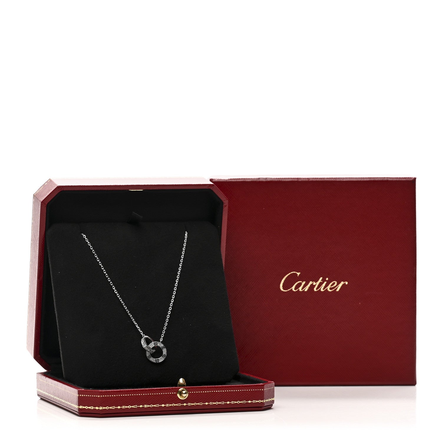 Cartier 18K White Gold Diamond Interlocking LOVE Paved Necklace 5 of 5