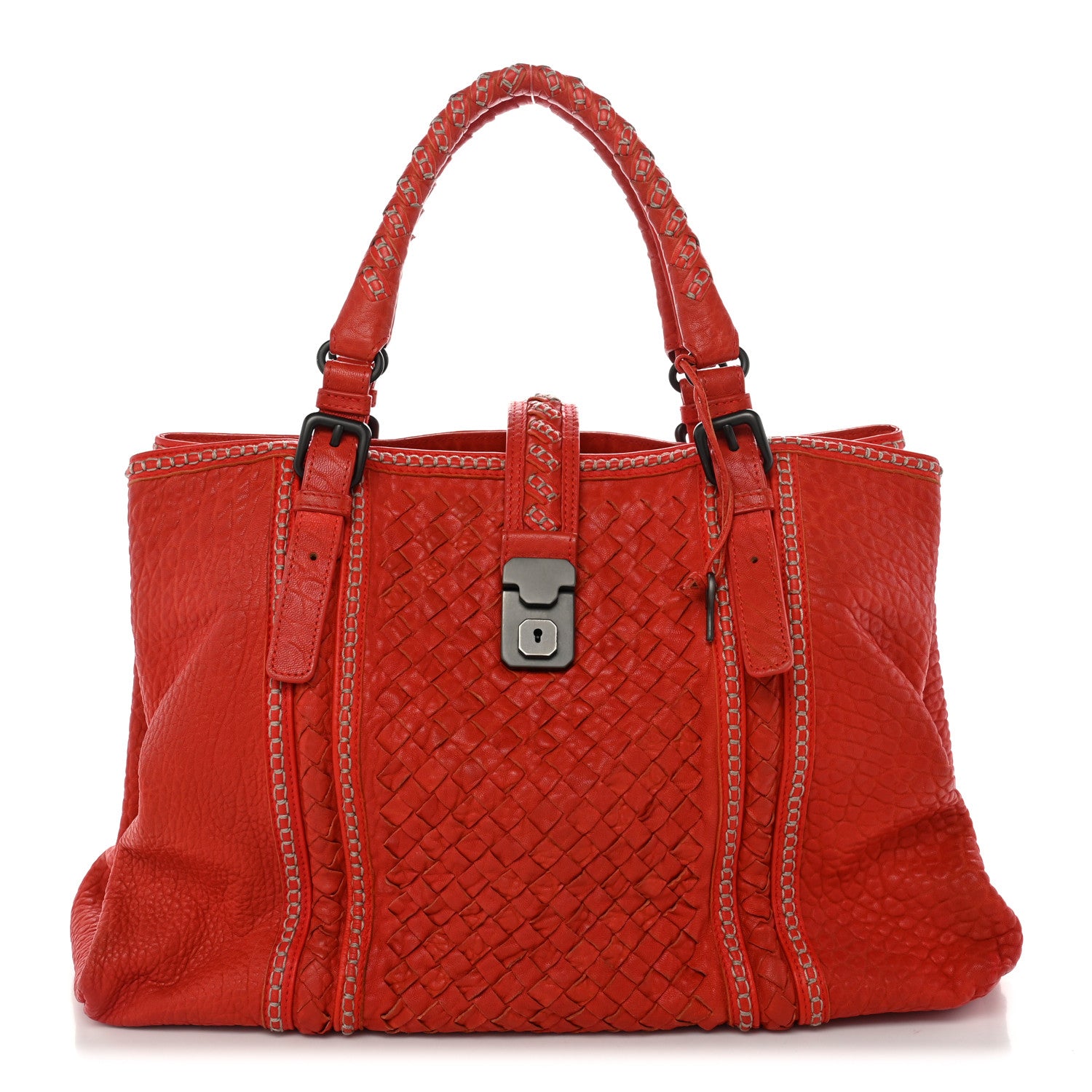 Bottega Veneta Pebbled Lambskin Intrecciato Stitched Medium Roma Tote Vesuvio 1 of 11