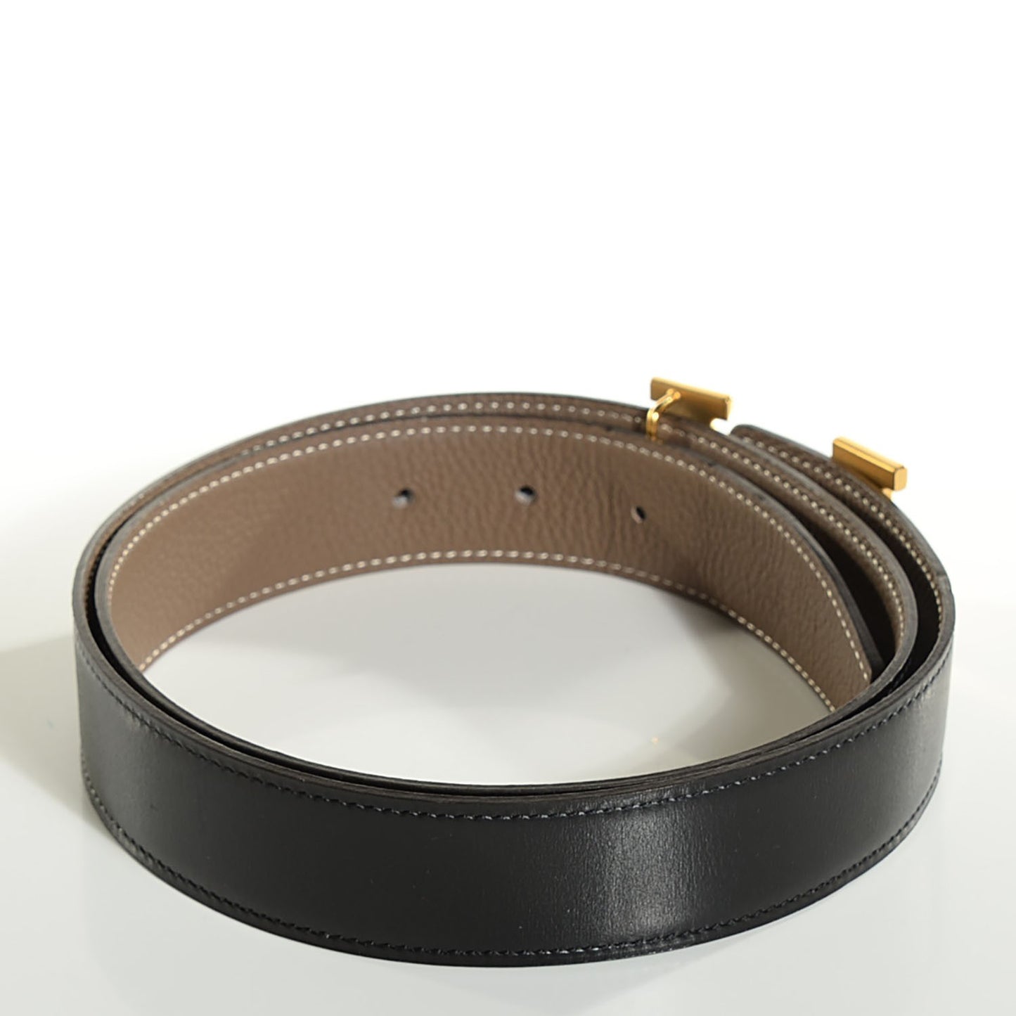 Box Togo Guilloche 32mm H Belt 85 Black Etoupe