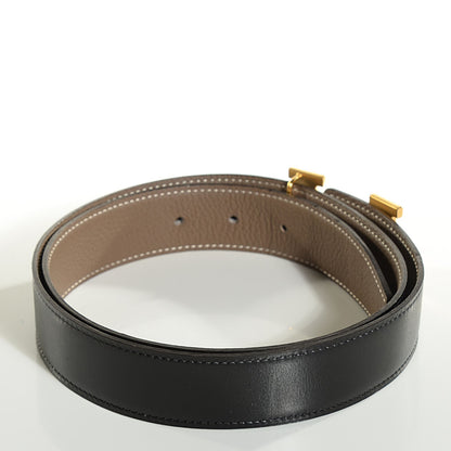 Hermes Box Togo Guilloche 32mm H Belt 85 Black Etoupe 5 of 10